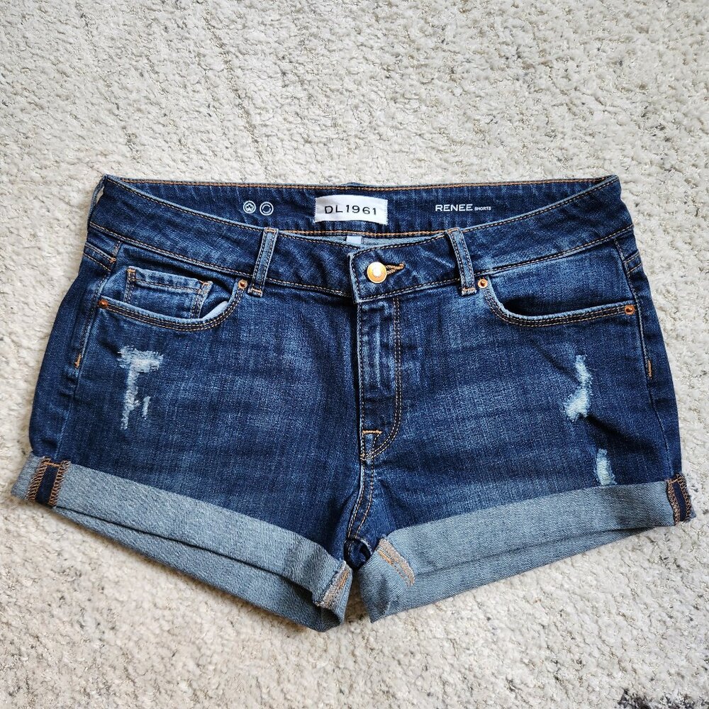 DL1960 Renee Cuffed Hem Denim Shorts in Strive Medium Wash Size 28